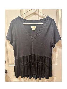 Maeve Black Louisa Tiered Ruffle Top